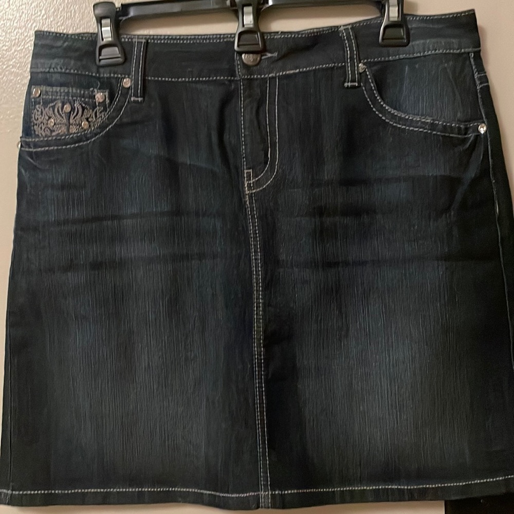 Earl Jean Denim Mini Skirt w/Rhinestones